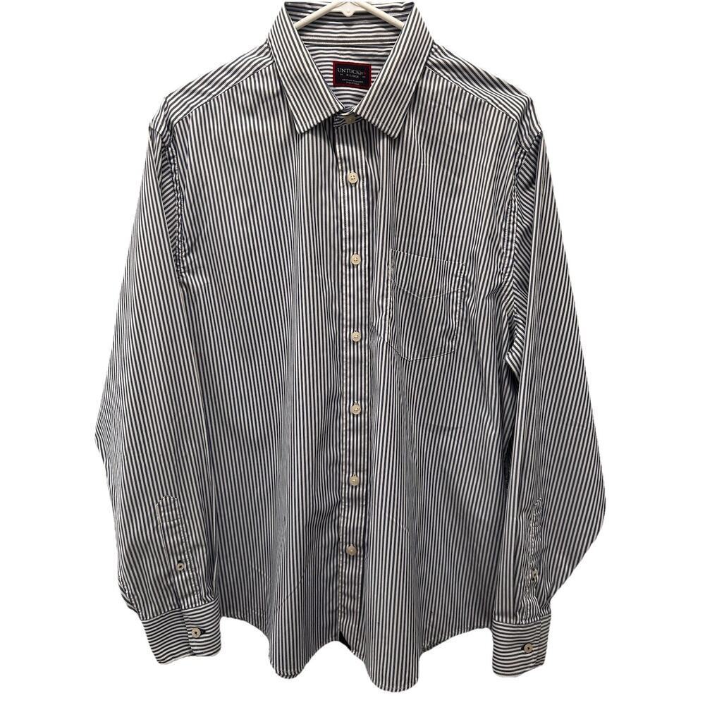 UNTUCKit Men’s Shirt XL Blue White Striped Button Up Performance Stretch Nylon